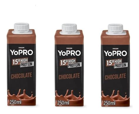 Kit 3 Bebida Yo Pro Whey 15g Protein Yopro Chocolate 250ml DANONE