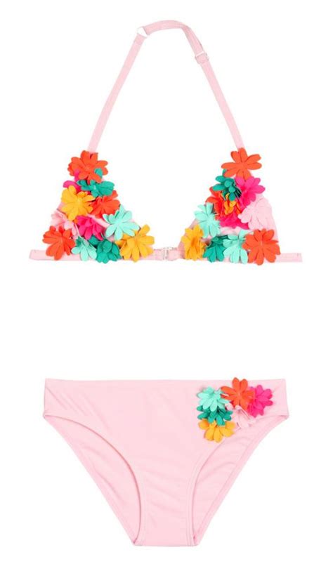 Billieblush Triangel Bikini In Pastellrosa Mit Bunten 3D Blumen Billieblush Cinderella