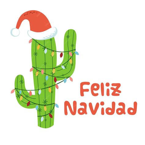 Christmas cactus in santa hat text merry christmas in spanish christmas