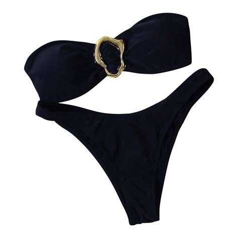 Chuancc Underboob Bikini Strapless Bikini Women S Split Strapless Neck Hanging Metal Accessory