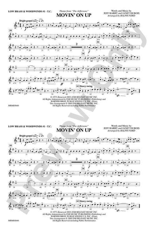 Movin On Up Theme From The Jeffersons Low Brass And Woodwinds 1 Treble Clef Low Brass