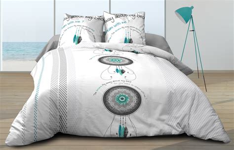 Housse De Couette 240x260 2 Taies Pur Coton 57 Fils Dream Turquoise