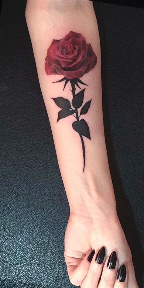 Single Red Rose Forearm Tattoo Ideas for Women - Flower Floral Wrist ...
