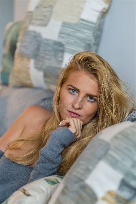 Gorgeous Blonde Model Poses Nude In A Home Environment Stock Photo Image Of Confident
