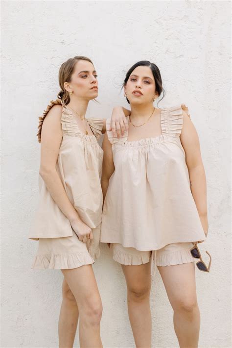 Athena Frill Pyjama Set Dusty Nude Sleepwear Gifts Perfect Woman