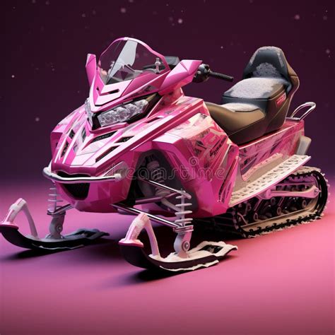 Bold And Vibrant Pink Snowmobile In Hyperrealistic Rendering Stock