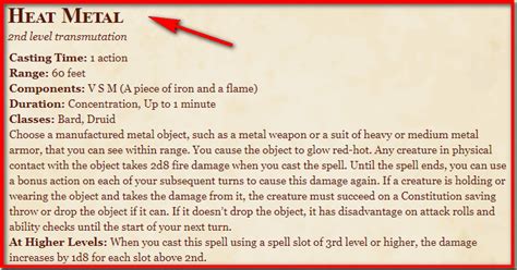 Heat Metal 5e Spell In Dnd Dandd 5e Character Sheets