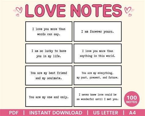 Love Notes For Him Mini Love Messages Love Notes For Her Love Notes Cards Lunch Box Notes