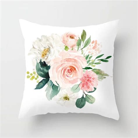 Blush Pink Floral Throw Pillow Watercolor Pink Coral Roses Flowers Decorative Pillow Cover