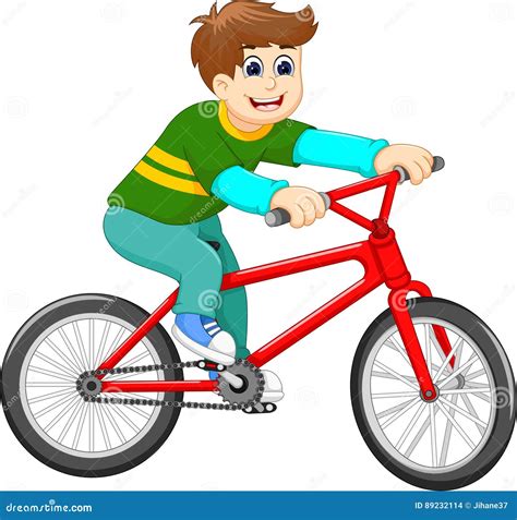 Funny Boy Cartoon Riding Bicycle Stock Illustration - Illustration of ...