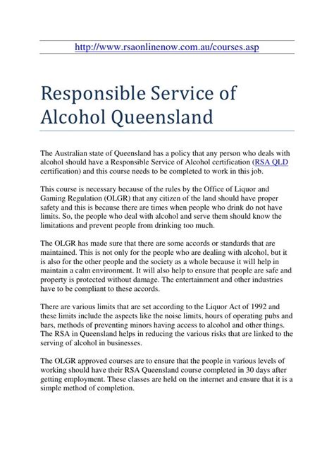 Responsible Service Of Alcohol Queensland