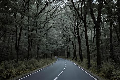 Premium AI Image | Road in dark forest