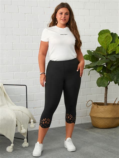 Shein Lune Plus Laser Cut Out Capri Leggings Shein Usa