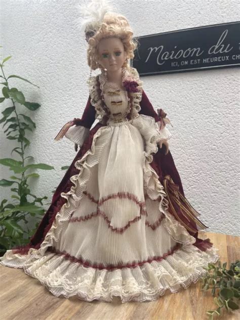 Grande Poup E En Porcelaine Vintage Blonde Aux Yeux Bleus Verts Robe En Velours Eur