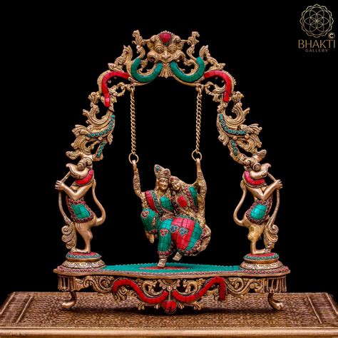 Brass Radha Krishna Statue on Swing With Stonework 45 Cm Big - Etsy