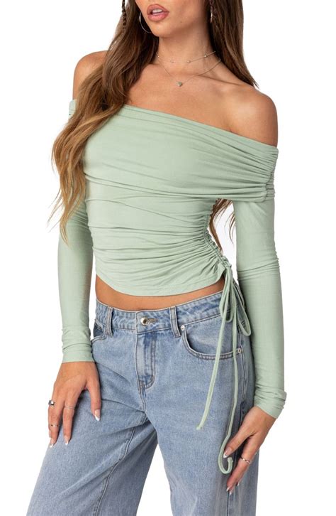 EDIKTED Off The Shoulder Side Ruched Knit Top Nordstrom Shoulder