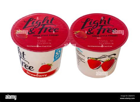 Two Pots Of Danone Light And Free Greek Style Yogurt Strawberry Flavour