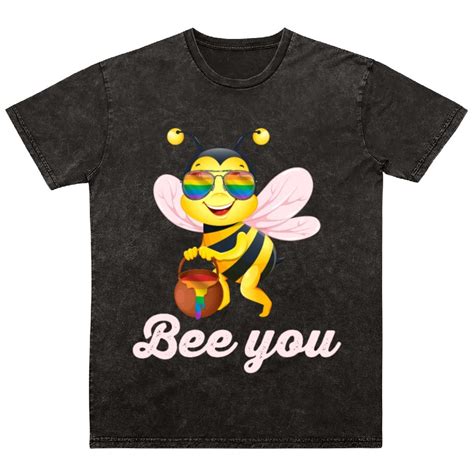Cute Bee LGBT Gay Lesbian Pride Rainbow Honey Mineral Wash T Shirts