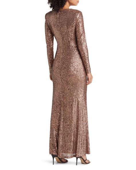 Eliza J Sequin Long Sleeve Gown In Brown Lyst