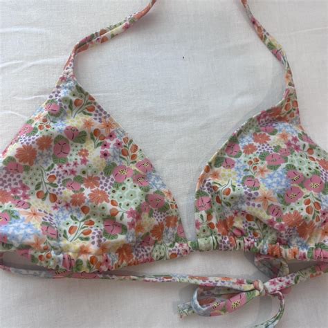 Triangle Floral Bikini Top Size Small Only Worn A Depop