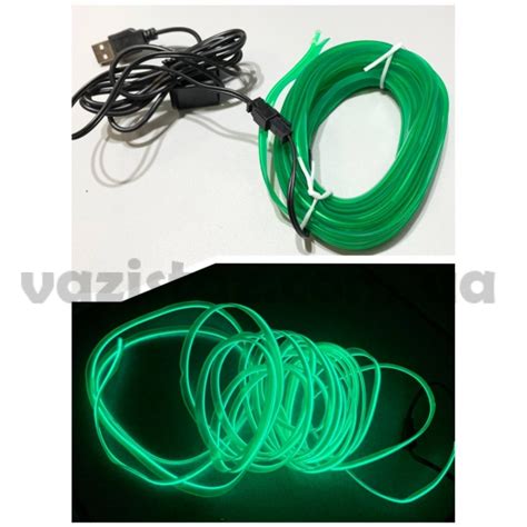 Гибкий неон в салон авто 5 м в USB (с инвертором) Холодный неон Зеленый