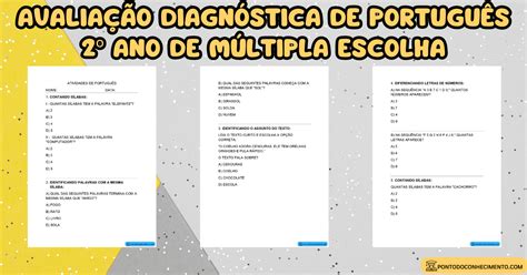 Avaliação diagnóstica de português 2º ano de múltipla escolha - Ponto