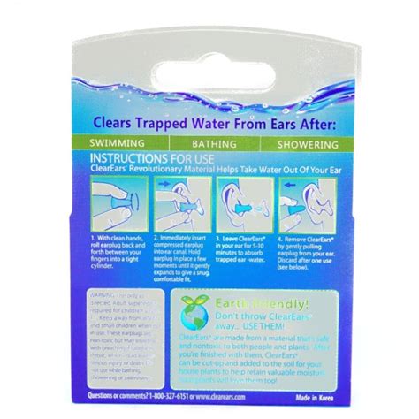 CIRRUS CLEAR EARS Patented Trapped Ear Water Absorbing Removal Earplugs