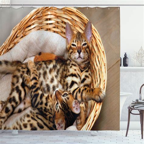 Bengal Bliss Adorable Kitten Shower Curtain With Cats In Basket Print