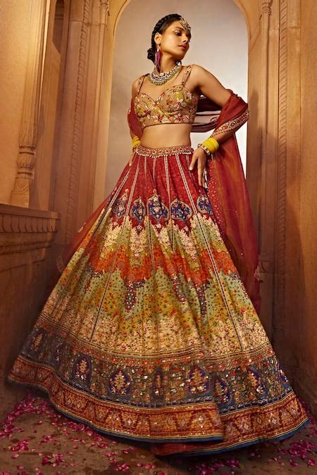 Buy Multi Color Blouse And Lehenga Raw Silk Print Persian Mehvish Bridal Set For Women By