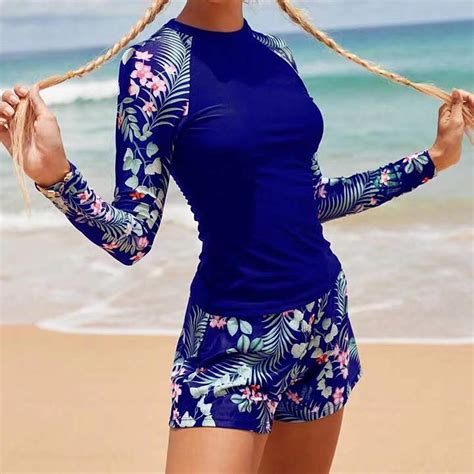 Uv Bikini Mai Mulheres Manga Longa Digital Conservador Senhoras Split Biqu Ni Mai Shopee Brasil