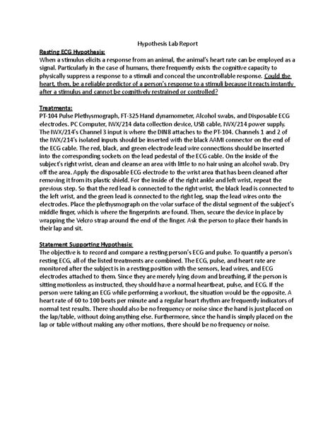 Hypothesis Lab Report Hypothesis Lab Report Resting Ecg Hypothesis