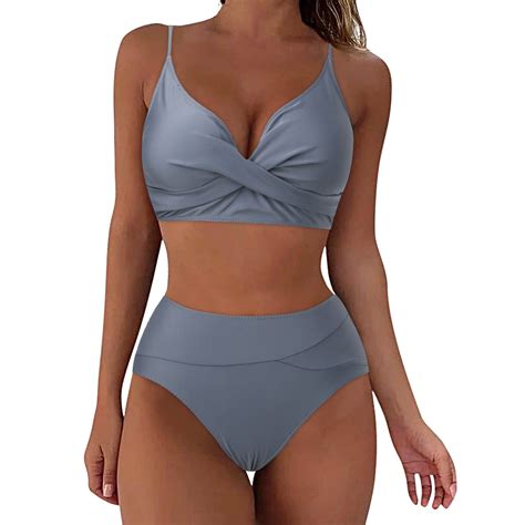 DVKOVI Women High Waisted Bikini Push Up Two Piece Swimsuits Solid