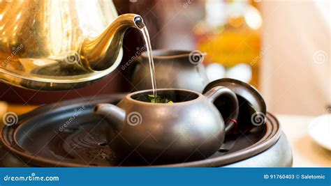 Hot Water Pouring Into Ceramic Teapot Stock Image Image Of Pour Making 91760403