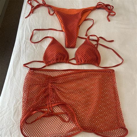 Orange 3 Piece Bikini Set Bikini Bikiniset 3Piece Depop