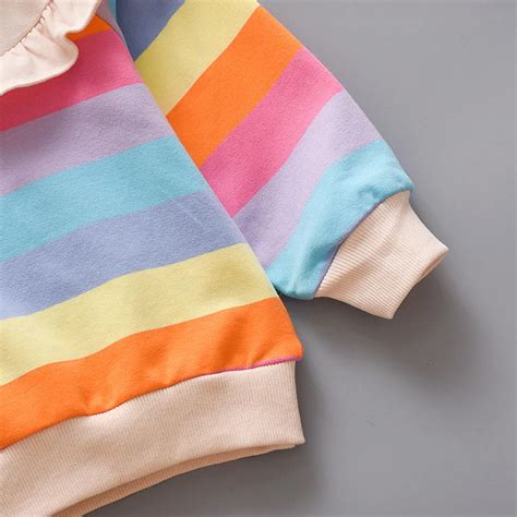 Осенне-зимняя футболка для маленьких девочек Теплые Топы в радужную ...