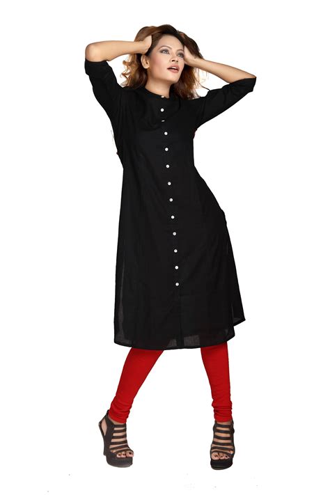 Premium Cotton Black Shirt Style Tunic Dress Long Kurti BRITHIKA