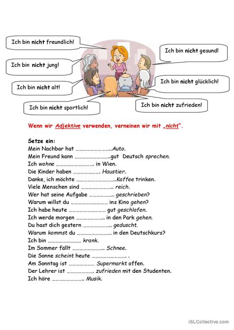 kein keine nicht Deutsch DAF Arbeitsblätter pdf doc