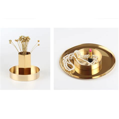 Round Storage Tray Desk Metal Storage Organizer Rose Gold Jewelry