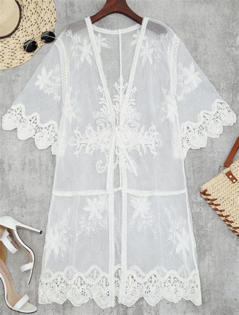 Embroidered Sheer Beach Kimono