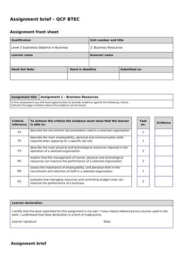 L3 Btec Unit 2 Business Resources Assignment Briefs And Assessment Grids Teaching Resources