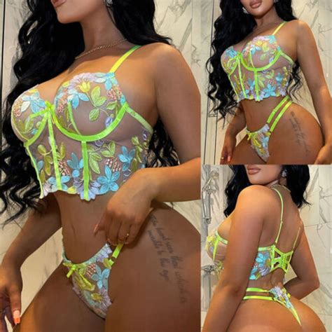 Women S Sexy Lingerie Lace Babydoll Bra Thong Set Sleepwear Underwear Nightwear Ebay