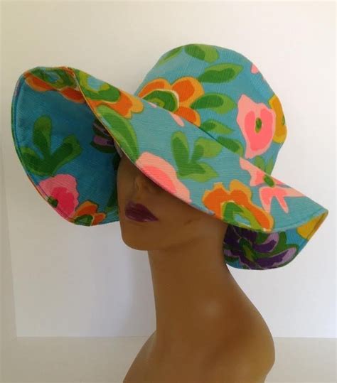 Vtg 1970s Flower Power Sun Hat Summer Cotton Floppy Wide Brim Boho Hippie Beach With Images