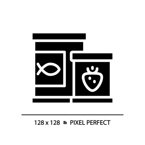 Canned goods pixel perfect black glyph icon. Food preservation. Ready