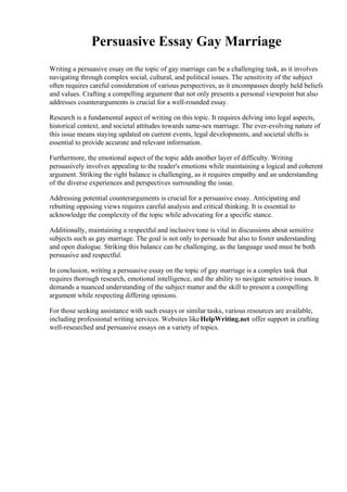 Persuasive Essay Gay Marriage Pdf
