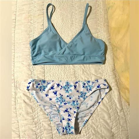 Blue And White Bikini Set Depop