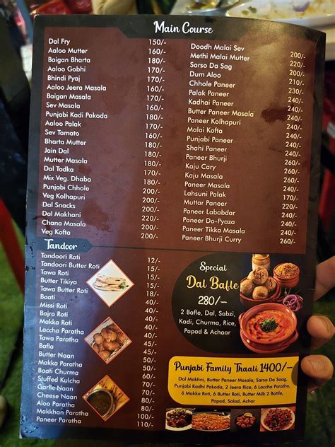Menu at Jaspal Dhaba, Indore