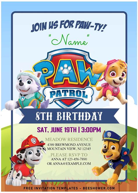 Free paw patrol invitation templates – Artofit