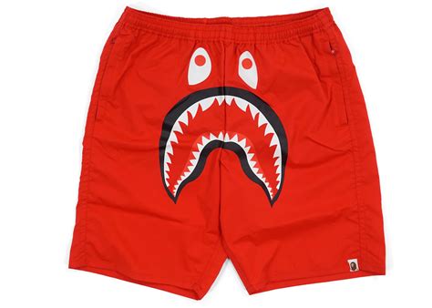 Bape Solid Shark Beach Shorts Red Mens Us
