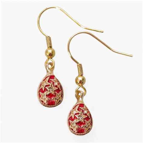 Stars Faberge Style Egg Earrings Red Product Sku Y 130938