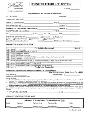 Fillable Online Stillwater Sprinkler Permit Application Stillwater